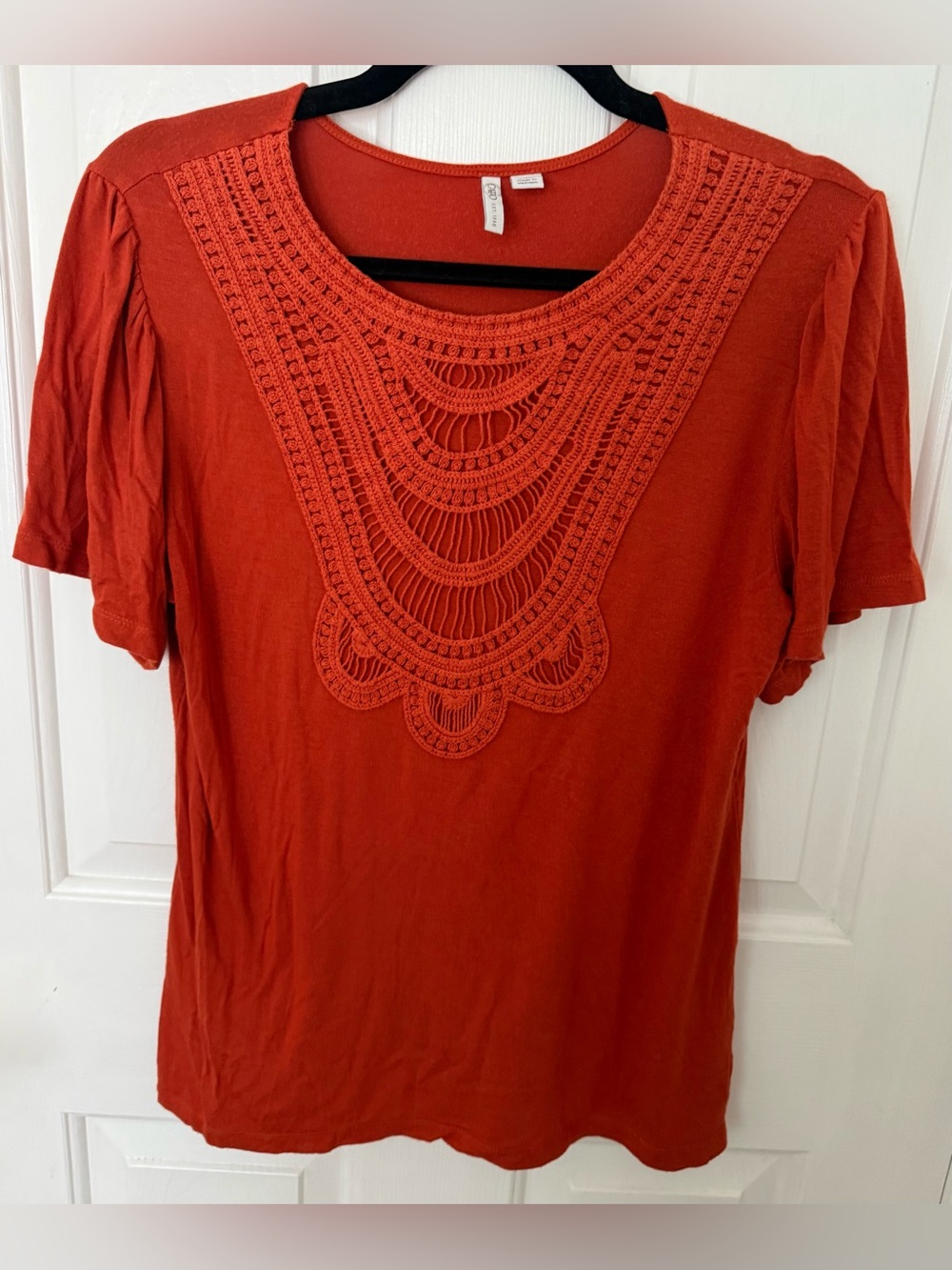 Cato Rust Orange Crochet Lace Bib Blouse – Size Small